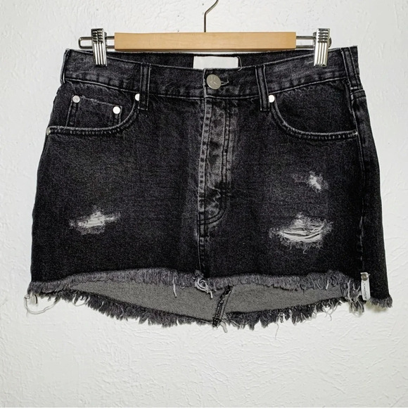 One Teaspoon Junkyard Distressed MicroMini Denim Skirt Black Sz 27 - Picture 1 of 7